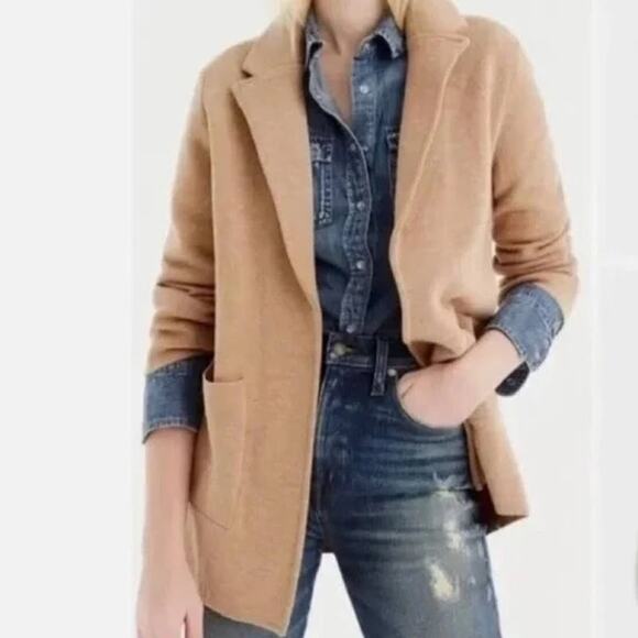 J.Crew | XS | 365 Sophie Open Front Knit Blazer Sweater Cardigan Camel Wool - Picture 2 of 6
